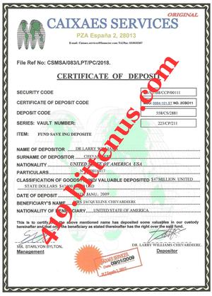 Certificate Deposit Chevardiere